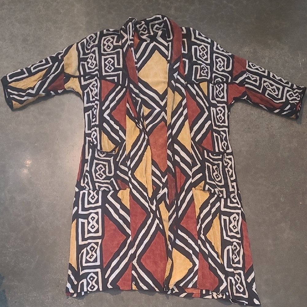 VINTAGE AFRICAN MUDCLOTH PRINT LONG KIMONO